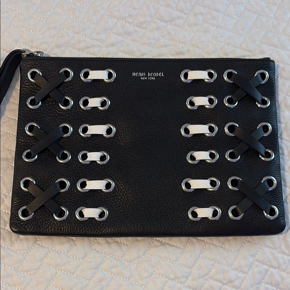 Henri Bendel Black Clutch with Silver Eyelets